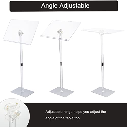 Hmyhum Acrylic Podium Stand, Angle Adjustable, Modern Lecterns & Pulpits For Classroom, Concert, Church, Speech, Easy Assembly, Metal Base, 23.6" L X 15.7" W X 42.3" H, Clear #TOP4