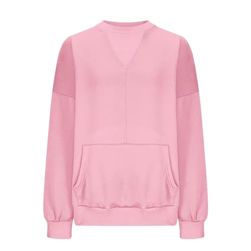 Sweatshirt femme oversize uni sans capuche patchwork, pull manches longues avec poche S - 4