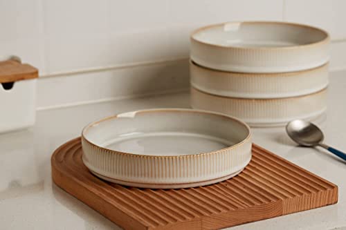 Famiware 4 Pieces 7.5" Pasta Bowls Set, Double Reactive Glaze Salad Bowl Sets, Stackable, Perfect For Your Friend For Housewarming, Thanksgiving, Christmas, Cappuccino White #TOP1