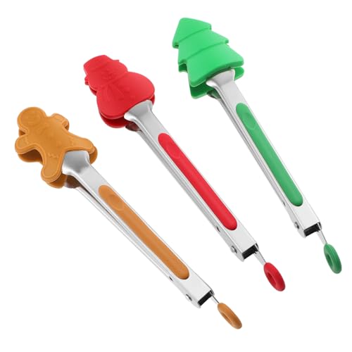 HIAKDOFT 3 Piezas Pinzas de Cocina Acero Inoxidable con Puntas Silicona Resistentes al Calor para Barbacoa y Servir Colores Verde Rojo y Amarillo Aptas para Uso Doméstico y Exterior