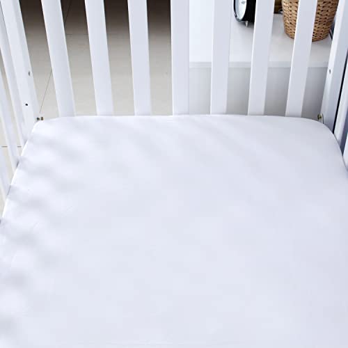 Biloban Crib Sheets Waterproof, Crib Mattress Protector Pad For Standard Crib & Toddler Mattress, Cozy Crib Sheet For Baby Boy And Girl, White, 2 Pack #TOP3