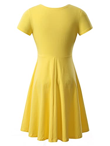 Huhot Yellow Dress Women Big Bird Costume Pikachu Costume Adult For Women Belle Costume Yellow Short Sleeve Casual Flared Midi Length Dress #TOP4