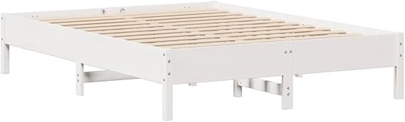 King Size Bed Frame White 150x200 cm Solid Pine Daybed 218x160x82 cm with Headboard Storage Shelves Modern Wood Structure for Bedroom