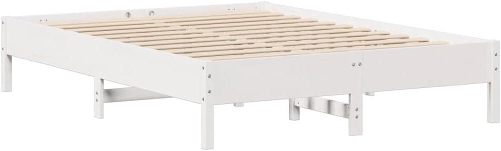 King Size Bed Frame White 150x200 cm Solid Pine Daybed 218x160x82 cm with Headboard Storage Shelves Modern Wood Structure for Bedroom