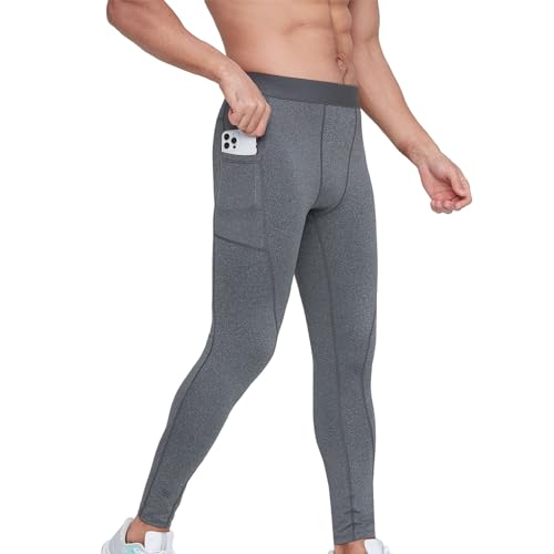 Hotfiary Men's Compression Pants Athletic Workout Running Tights Leggings Gym Basketball Baselayer Side Pocket Full Length