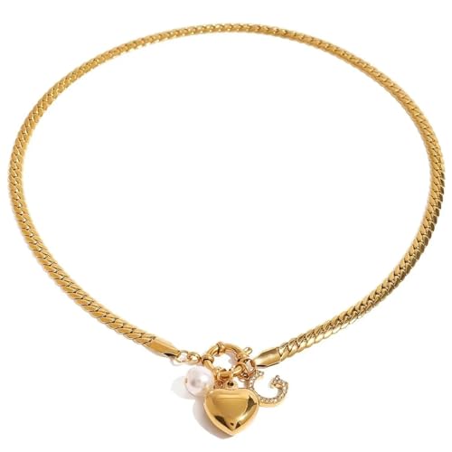 Collier chaîne acier perles et cœur lettre G pour le quotidien
