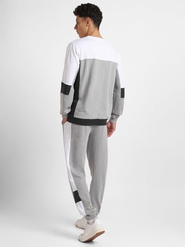 Image of NOBERO Grey Melange Co-ord Set for Men | Comfy Pure Cotton Grey Lounge Wear | Jogger and Sweatshirt Set