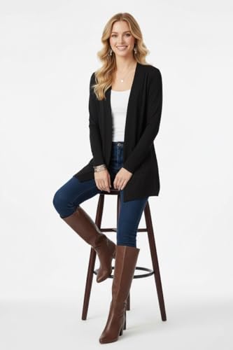 Image of ToBeInStyle Womens Open Front Long Sleeve Lightweight Asymmetrical Draped Cardigan with Side Pockets