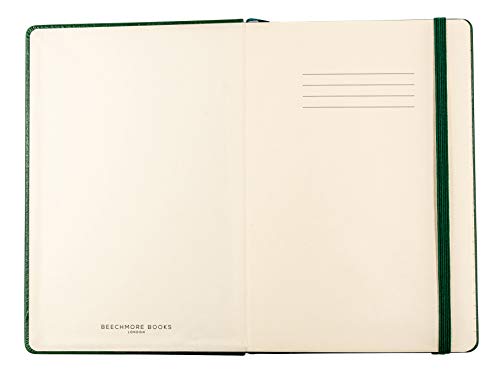 Ruled Notebook - British A5 Journal by Beechmore Books | Large 5.75" x 8.25" Hardcover Vegan Leather, Thick 120gsm Cream Lined Paper | Gift Box | Dartmouth Green