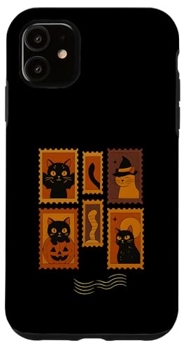 おもしろ猫好きハロウィン切手スタイルの動機 スマホケース iPhone 11 用