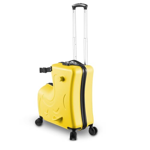 24 Inch Ride on Suitcase for Kids, Handheld Toddler Luggage with Wheels, Riding Rolling Luggage with Safety Belt to Kids Aged 6-12 Years Old (Yellow)