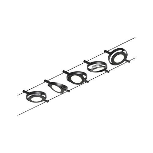 Paulmann 94418 CorDuo Kit de système de câble LED RoundMac DC avec 5 x 4,5 W extensible Noir mat Câble métallique chromé 3000 K
