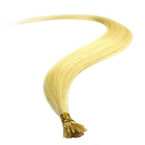 25 Strands Straight Micro Ring Links Locks Beads Keratin Stick I Tip Human Hair Extensions Color # 613 Platinum Blonde