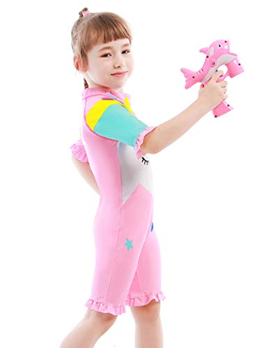 Baby Toddler Girls Unicorn Swimsuits One Piece Swimwear Bathing Suits Rash Guard UPF 50+ (Pink Star Unicorn, 2-3 Years)