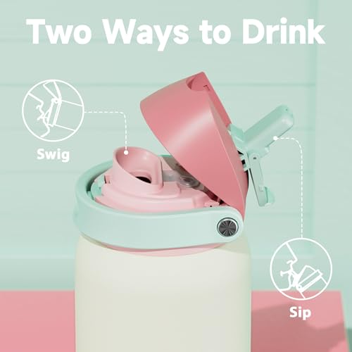 Image of 40 oz Insulated Water Bottle with Straw: Meoky Stainless Steel Metal Water Bottle with 2-in-1 Lid - Leak Proof, Cold for 24 Hours, Protective Silicone Base, BPA-Free for Sports Gym, Cream