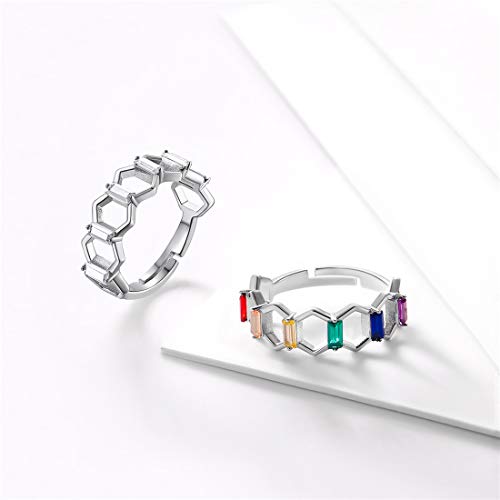 Chicsilver 925 Sterling Silver 7Mm Rainbow Cubic Zirconia Cz Eternity Ring Open Adjustable Rings For Women #TOP5