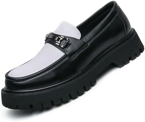 Men's Patent Leather Platform Penny Loafers Fashion Metal Decoration Non-Slip Lug Sole Business Dress Shoes Comfort Slip-on Round Toe Casual Work Shoes