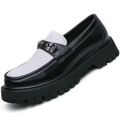 Men's Patent Leather Platform Penny Loafers Fashion Metal Decoration Non-Slip Lug Sole Business Dress Shoes Comfort Slip-on Round Toe Casual Work Shoes