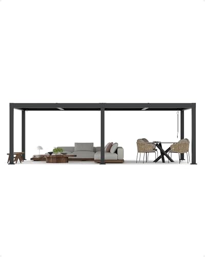 Image of Garveelife All-Aluminum Louvered Pergola 12 ft x 24 ft, Outdoor Pergola with Adjustable Louvered Roof, Reinforced Aluminum Frame, Integrated Drainage System, Hardtop Gazebo for Patio, Deck, Gray