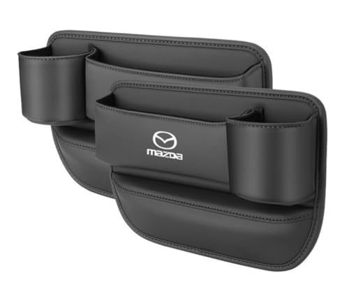マツダ 車隙間 収納 ドリンクホルダー レザー 本革 収納ボックス 運転席 助手席 2個 シートポケット コンソール カップホルダー JCSM 座席差し込み MPV LY3P CX-8/5/3 アクセラ アテンザ 全シリーズ 汎用 (マツダ, ブラック)