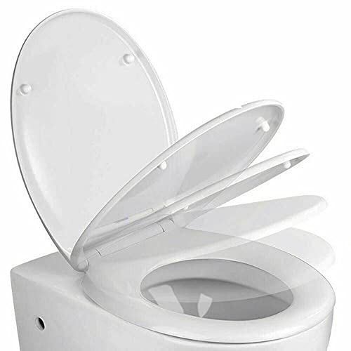 Bath & Shower Soft-Close 44 x 37cm WC-Sitz mit Absenkautomatik | Klobrille mit Deckel | Toilettensitz | Toilettendeckel | WC-Brille in Weiß - inkl. Montagezubehör
