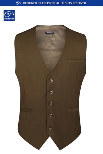 Image of Enlision Men's Suit Vest Business Formal Dress Waistcoat Solid Color Vest for Suit or Tuxedo