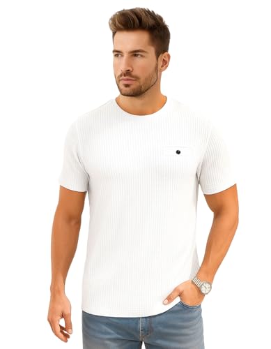 Image of AWG ALL WEATHER GEAR Men Solid Waffle Crew Neck Tshirt | Waffle Knit T-Shirt | Men's T-Shirt | Tees for Man | Textured Half Sleeve T-Shirt's | Tshirt for Men Stylish