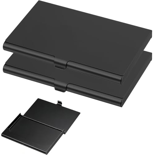 PLABBDPL Estuches para tarjetas de visita, 2 piezas aluminio superligero para tarjetas de visita, tarjetero delgado profesional, carteras de metal para viajes y negocios para mujeres y hombres, Negro