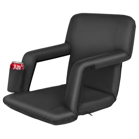 LEMY 5 Reclining Positions Adjustable Stadium Seat for Bleachers Portable Water Resistant Stadium Chair with Back/Arms/Cushion for Outdoor or Indoor Cover