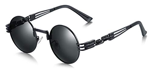 WHCREAT Rund Retro Polarisierte Sonnenbrille Steampunk Stil Brillen