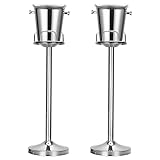 Champagne Bucket with Stand,Ice Bucket with Stand Stainless Steel Bucket Wine Chiller On Stand 12Lb Hammered Tall Ice Bucket Stand for Party Bar Ktv Bbq Home,3ft (silver, 2 packs)