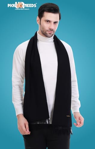 Image of Pick Ur Needs Premium Men's Warm And Stylish Woolen Muffler With Solid Color Plain Design And Stylish Tussles Ends Muffler For Men