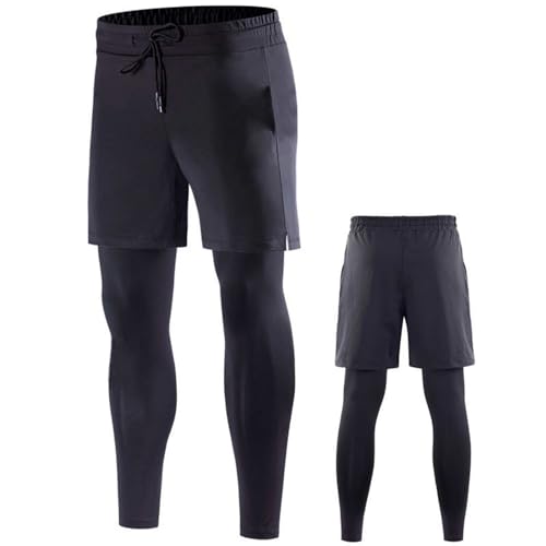 Leggings elásticos de secado rápido para hombre en invierno y de entrenamiento, pantalones de baloncesto, pantalones de fitness, pantalones cortos de deporte para hombre, Negro , XXL