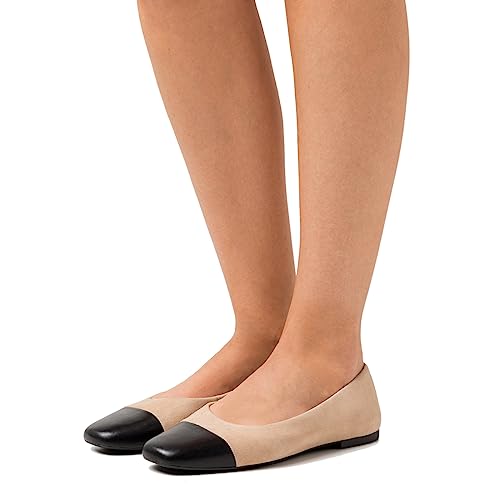 SHODENSE Women Cap Toe Flats Suede Slip On Square Closed Toe Ballet Flats Two-Toned Flat Shoes Comfort Flat Heel Work Shoes Office Ladies Colorblock Patchwork Club Church Driver Flats Fall 4-11 M US3