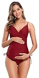 shekini premaman costume da bagno donna due pezzi maternità elegante bordo smerlato design controllo addominale regolabile bikini incinta tankini due pezzi triangolo bikini fondo (2xl, vino rosso)