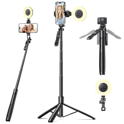 Image of Mobilife Rotatable Selfie Stick Tripod with Fill Light Adjustable&Dimmable Selfie Lamp 62 inch Long Bluetooth Tripod Stand for Vlog Travel
