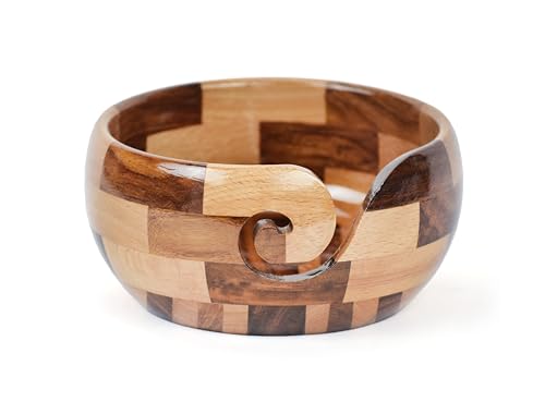 Image of Large Wooden Yarn Bowl | Handmade Knitting Wool Storage Bowl | Yarn Holder Dispenser with Holes to Prevent Slipping and Tangles for Knitting & Crocheting (Multicolor)