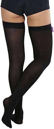 Image of ToBeInStyle Women's Opaque Long Thigh High Stockings w /Decorative Front Satin Bow