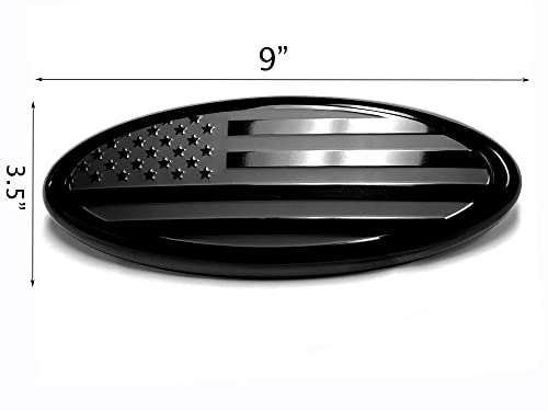Image of 9 inch Front Grille Tailgate Rear American Black Flag Emblem 9 inchX3.5 inch Oval Decal Badge Nameplate for F150, F250, F350, Range (9 inch, Black)