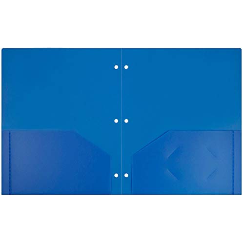 Jam Paper Heavy Duty Plastic 3 Hole Punch School Folders With Pockets - Blue - 6/Pack #TOP5