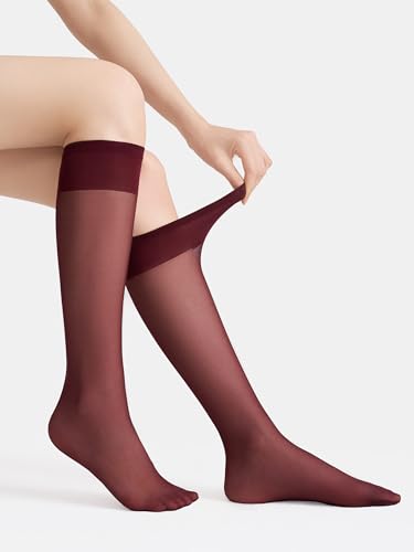 Image of leg elegant Sheer Knee High Stockings for Women, 6 Pairs Knee High Transparent Toes Nylons Pantyhose for Women