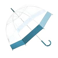 Clear Transparent Dome Umbrella with Coloured Border – Large Rain Umbrella with Hook Handle – Wedding Walking Party Use – 84cm – Assorted Colours Ladies Men's Unisex Party Parasol Brolly