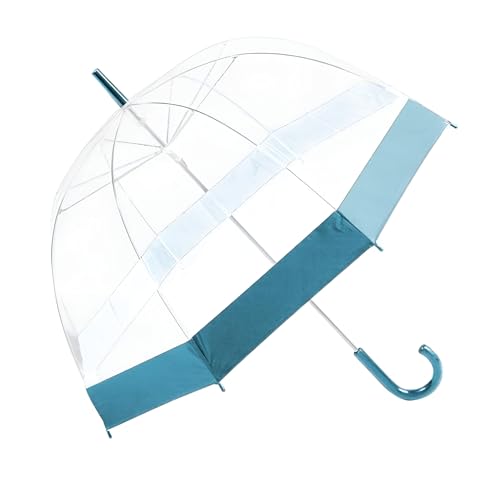 Clear Transparent Dome Umbrella with Coloured Border – Large Rain Umbrella with Hook Handle – Wedding Walking Party Use – 84cm – Assorted Colours Ladies Men's Unisex Party Parasol Brolly