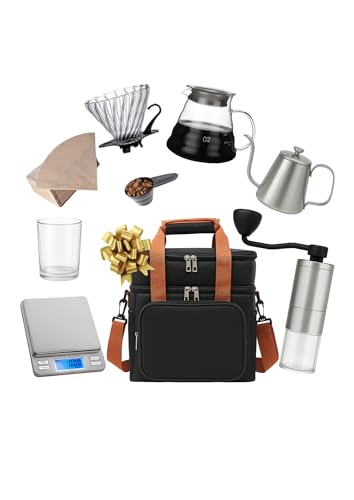 Image of DOPPIO Coffee Maker Dripper Set, 9-Pcs Pour Over Coffee Maker Brewing Set with 600ml Glass, Gooseneck Kettle, V60 Glass, Dripper & Carry Case,Gift-Grey (Premium Kit) for Home,Office & travelling
