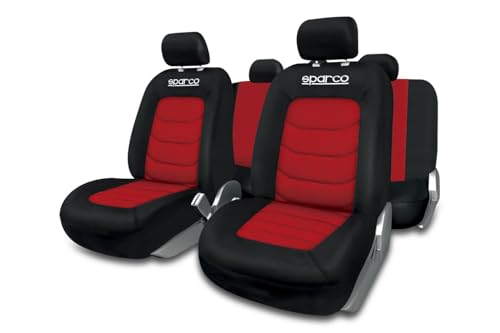 Sparco Ensemble Complet de Housses de siège Auto universelles à Rayures Noires/Rouges SPC1019
