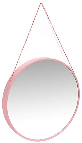 Infinity Instruments Franc Large 18 Inch Round Wall Mirror With Chain, Easy-To-Hang Circular Wall Mirror With Durable Metal Chain, Add Fashion To Any Room, Pink #TOP2