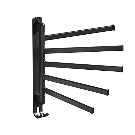 Swivel Towel Rack, Stainless Steel Bathroom Towel Bar 180° Swivel Space Saving Wall Mounted Towel Rack 5 Arm Folding Towel Bar, Matte Black.