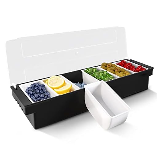 Ice Cooled Condiment Serving Container Chilled Garnish Tray Bar Caddy for Home Work or Restaurant