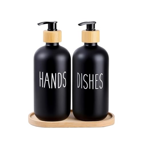 Yumzxin Glass Soap Dispenser Set of 2 (16oz) - Refillable Pu