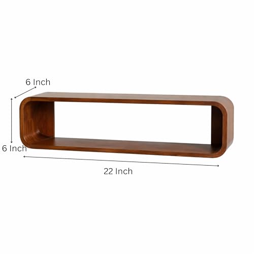 Image of Solid Sheesham Wooden Wall Shelves for Home Library | Display Unit | Sheesham Wall Mount Shelf, Book Storage Rack for Living Room, Bedroom | (Honey)